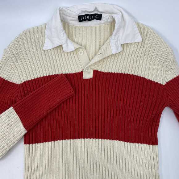 Lioness Cream Red Ribbed Collared Knit Sweater | XS Regular - Picture 5 of 6